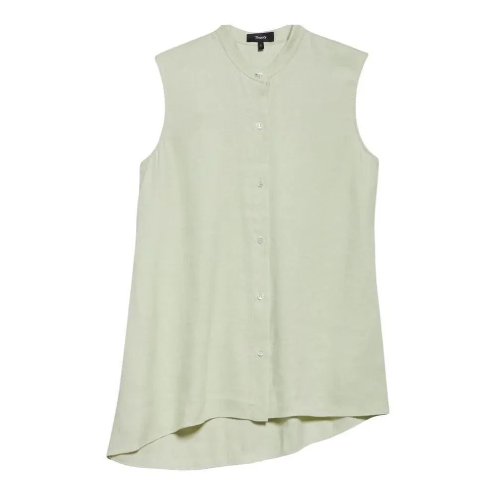 Theory Asymmetric Drape linen blend sleeveless top blouse in aloe size M NWT - Picture 3 of 11
